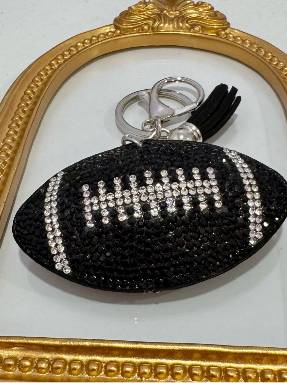 New Rhinestone Black Football Keychain Bag Charm